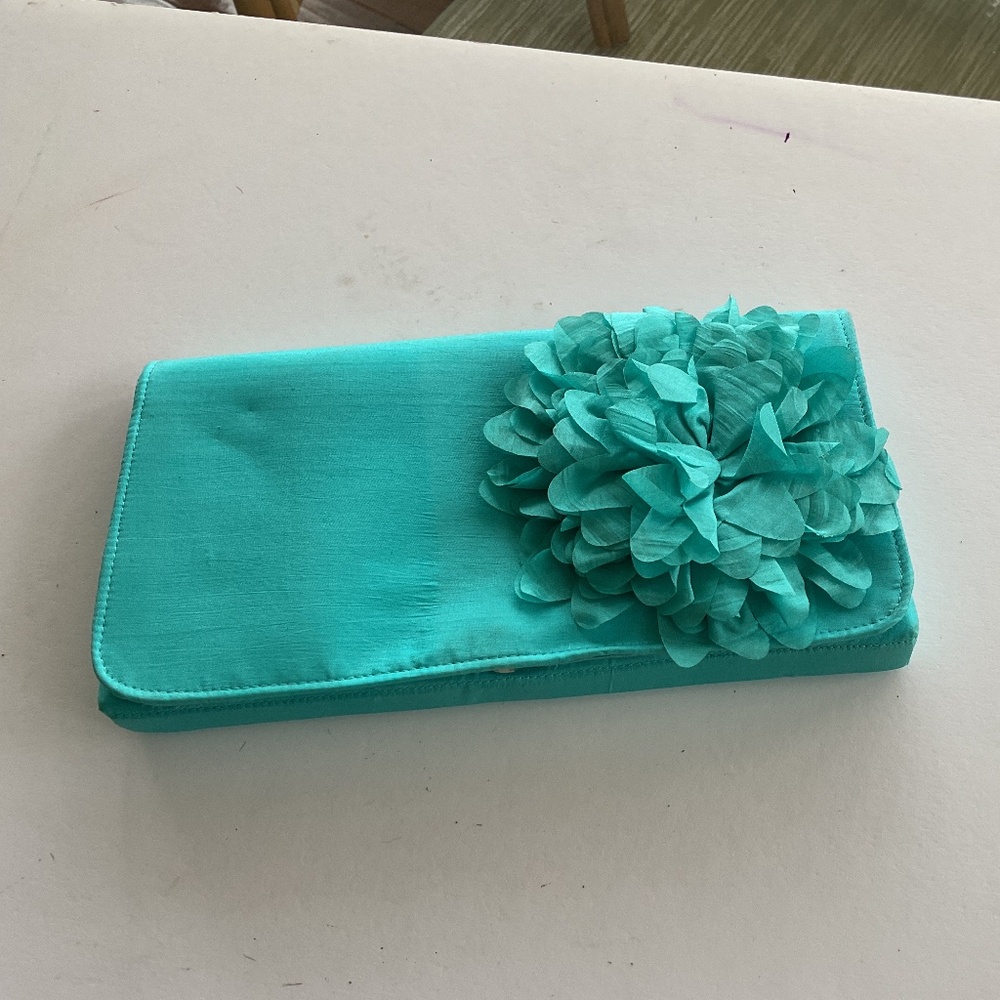 Clutch bag, Sharleah, turquoise silk